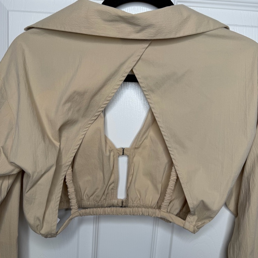 New Zara Cropped Long Sleeve Collar Shirt In Nude Cream Size Small - Picture 6 of 10